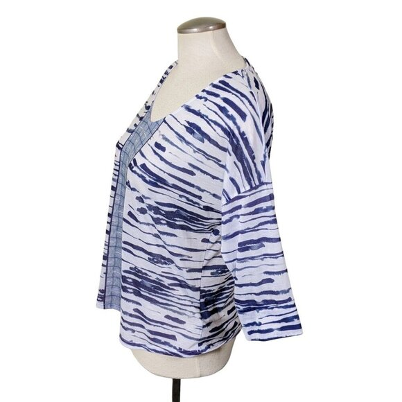 prAna Aleah Top Womens Medium V Neck Lightweight Blue White USA Tissue Jersey - Picture 4 of 6